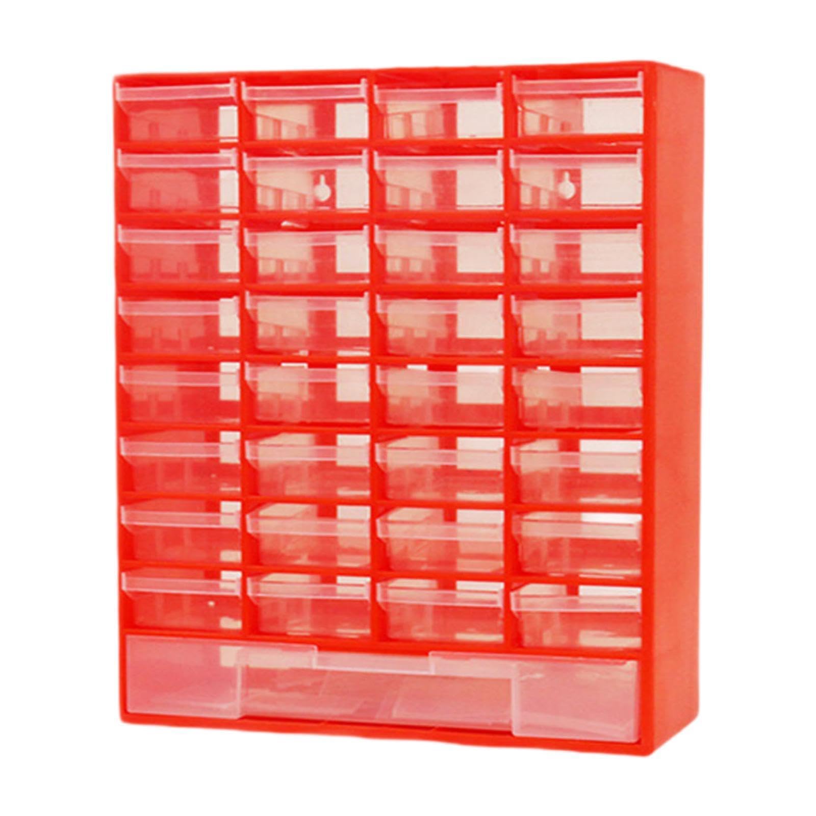 Kompakter Schubladen Organizer mit 33 Rot 30 x 13.1 x 40.8 cm | Schubladen zur Aufbewahrung von Make up, Stiften, Schmuck und Bürobedarf. Wandmontierter Bastelorganizer mit , Rot , 30 x