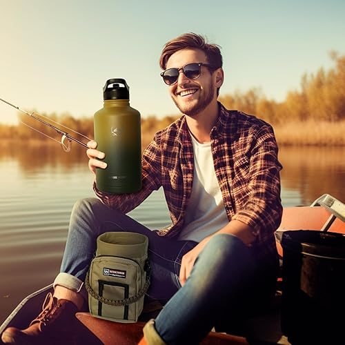 Miniatura 6 de NATURE PIONEOR Botellas de agua aisladas con pajilla, botella de acero inoxidable de 64 onzas con soporte, portador  funda, reutilizable, grado