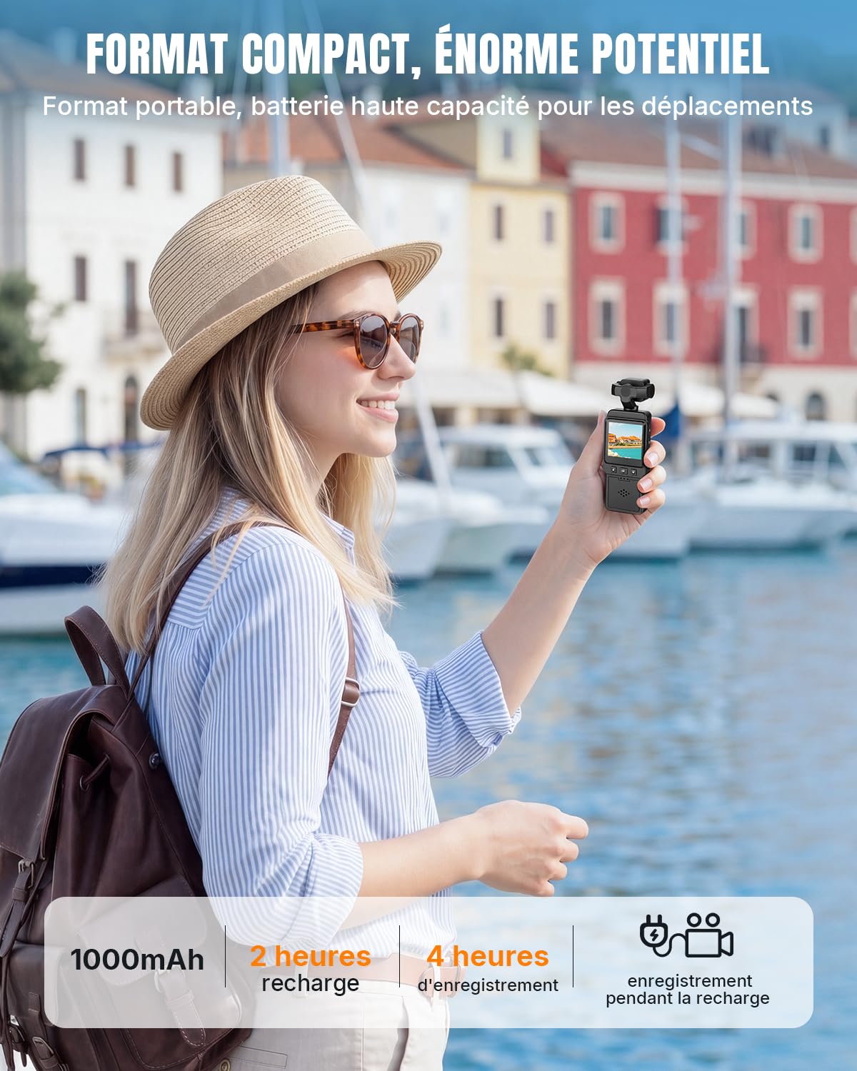 Caméra Corporelle 4K, Mini Caméra Sport avec Objectif Rotatif 270°, WiFi Portable Body Camera Pocket Vlog Camera de Corps pour Sport, Vélo, Voyage