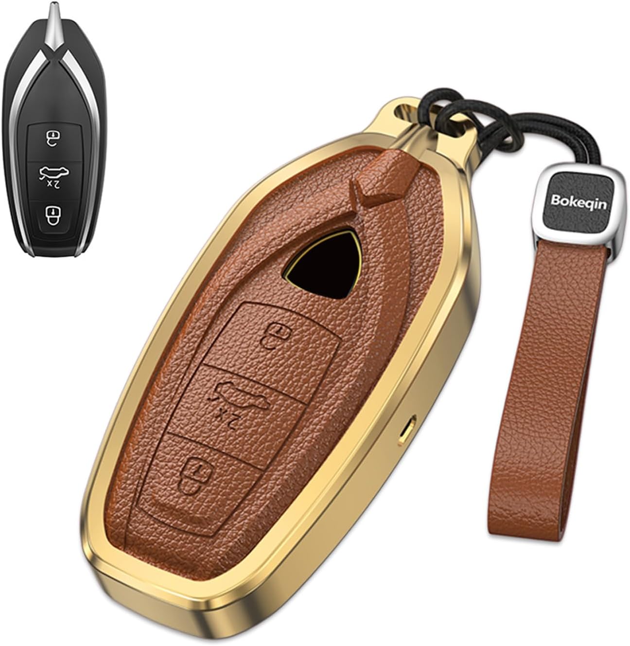 Aluminum Alloy+Goatskin Leather Car Key Fob Case Protector Shell Smart Key Fob Cover Compatible with Lamborghini Urus Accessories(Key Ring Red)