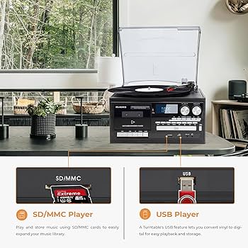 ミュージック reco Amazon.com: Vintage 9-in-1 Record Player Turntable with