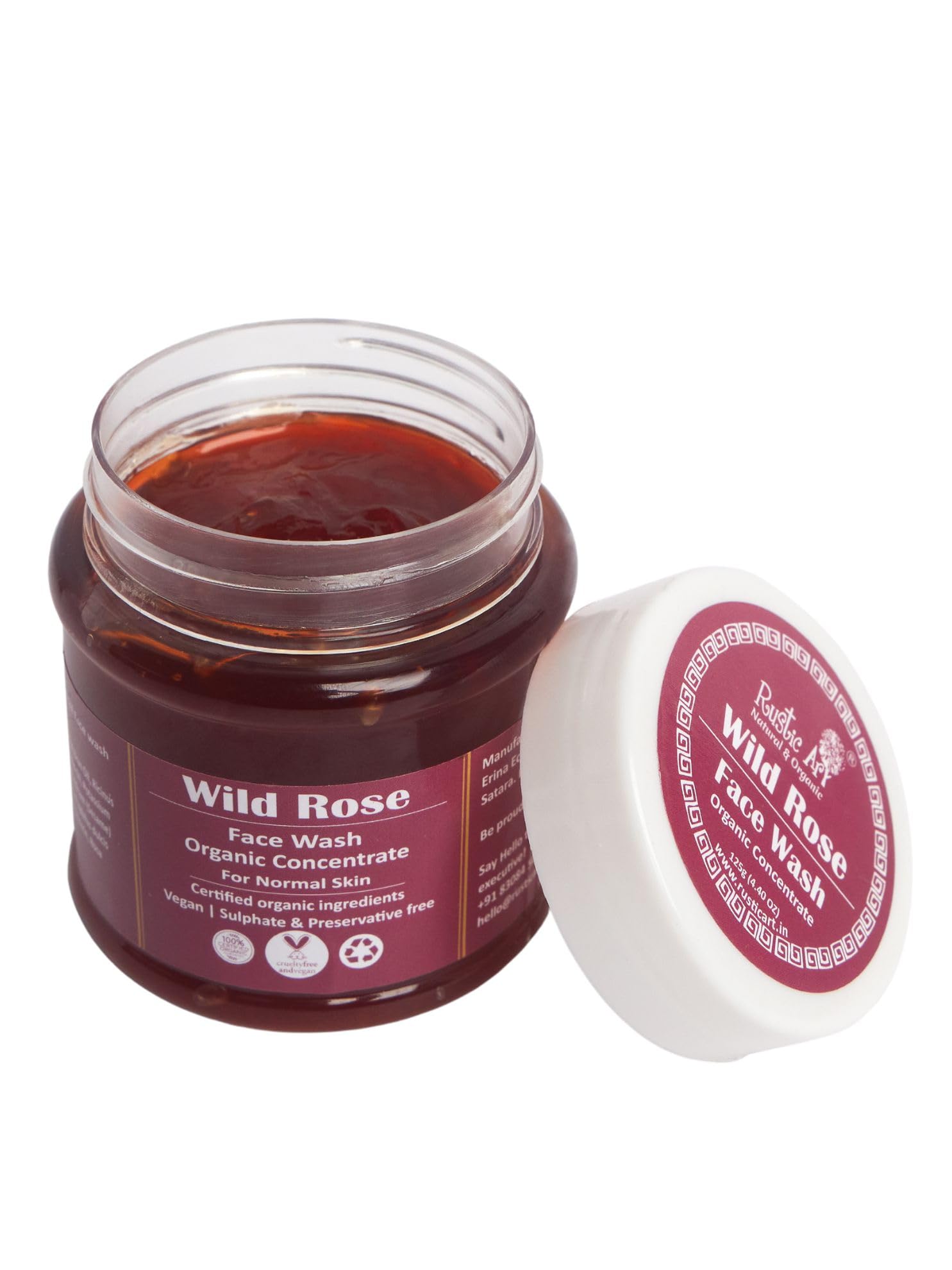 Rustic Art Organic Wild Rose Face Wash Concentrate | Hydrating, Anti-Drying Formula | Natural Rose, Mango Butter, Almond Oil | Sulfate, Paraben Free | Normal to Dry Skin | 125g