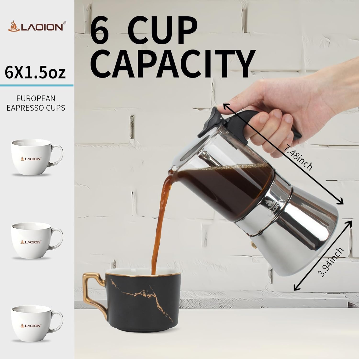 Stovetop Espresso Maker, 6Cup 240ml Classic Moka Pot, Crystal Glass-top & Stainless Steel Coffee Maker Mocha Pot, Greca De Cafe, Cuban and Italian Coffee Maker for Cafetera Cubana 6-Cup Silver