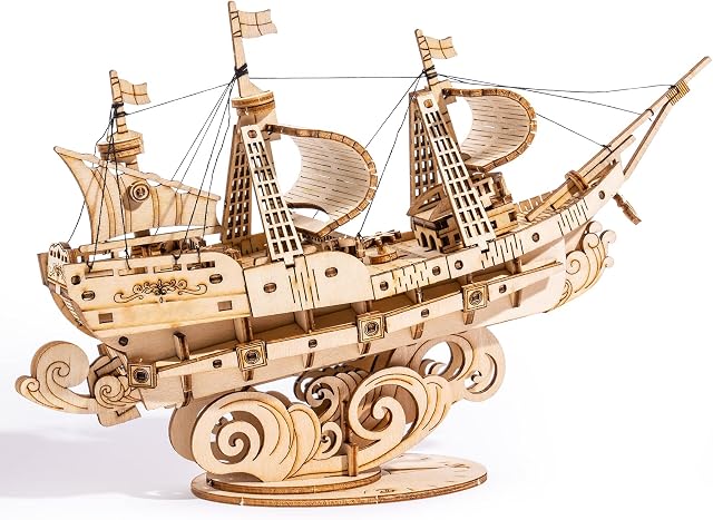 ROBOTIME 3D Wooden Puzzle for Kids and Adults Boat Building Kits Craft Brain Teaser DIY Kits for Children 8 Years Old and Up (Sailing Ship)