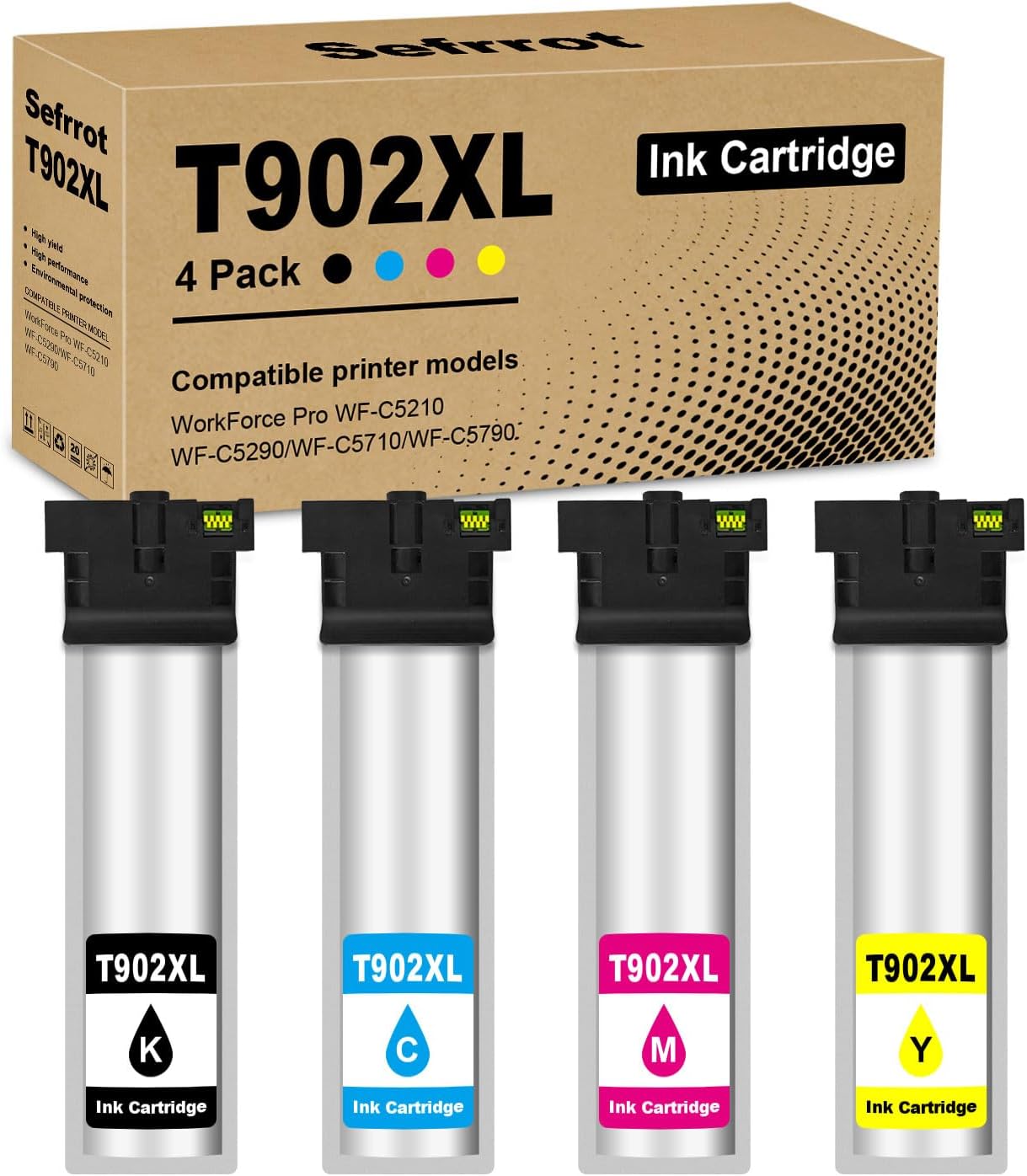 Remanufactured T902 T902xl Ink Cartridges Rrplacement for 902 XL T902XL T902XL120 T902XL220 T902XL320 T902XL420 for Workforce Pro WF-C5210 WF-C5290 WF-C5710 WF-C5790 Printers (C M Y BK)