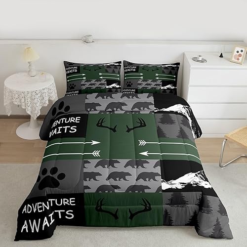 Miniatura 2 de Juego de edredón con estampado de oso para niñas y niños, edredón decorativo de animales de oso de dibujos animados, juego de ropa de cama