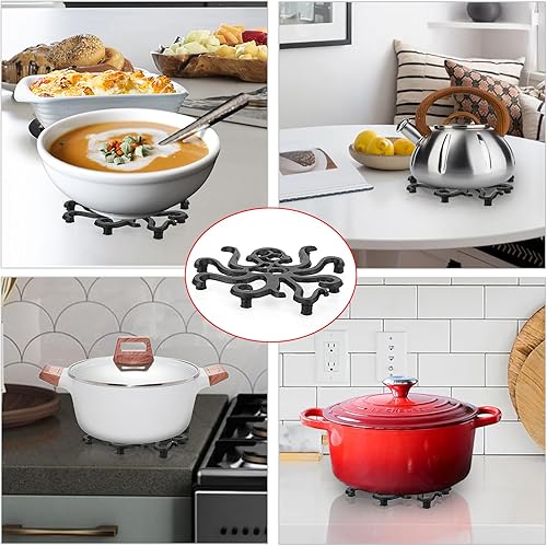 Miniatura 7 de Sumnacon Salvamanteles de hierro fundido de 9.4 x 6.1 pulgadas, resistente al calor, salvamanteles de hierro para platos calientes, tetera,