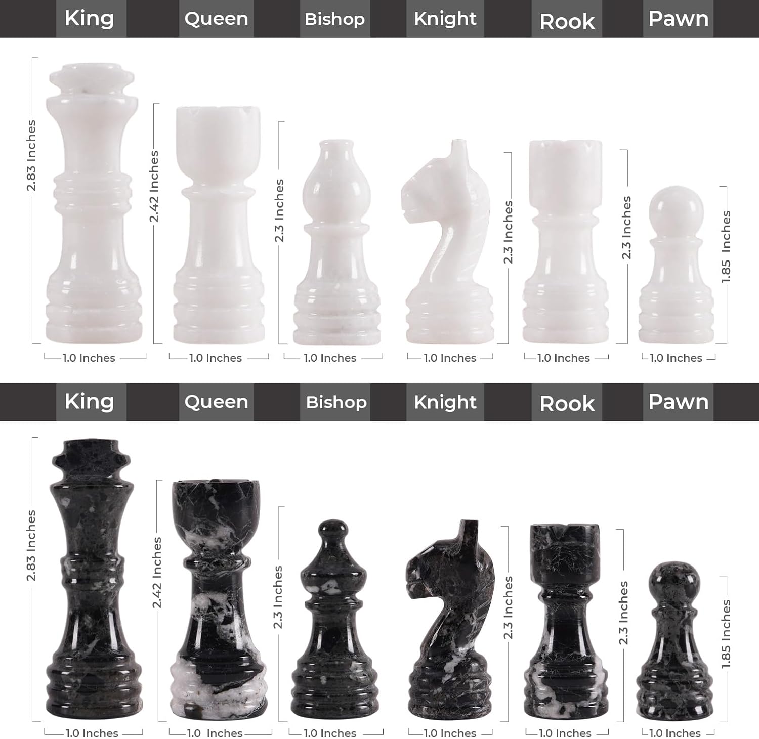 Marble Chess Set for Adults with Complementary Storage Box, 15" White & Black Handmade Chess Board Game, Luxury Board Games for Adults with Extra Queens