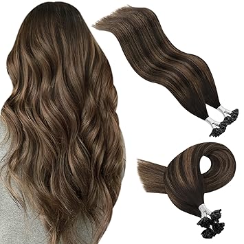 20, Darkest Brown Mixed With Medium Brown: Youngsee 20Inch Keratin Utip Hair Extensions Real Human Hair Balayage Dakrest Brown Mixed With Medium Brown Remy Fusion Straight Hot