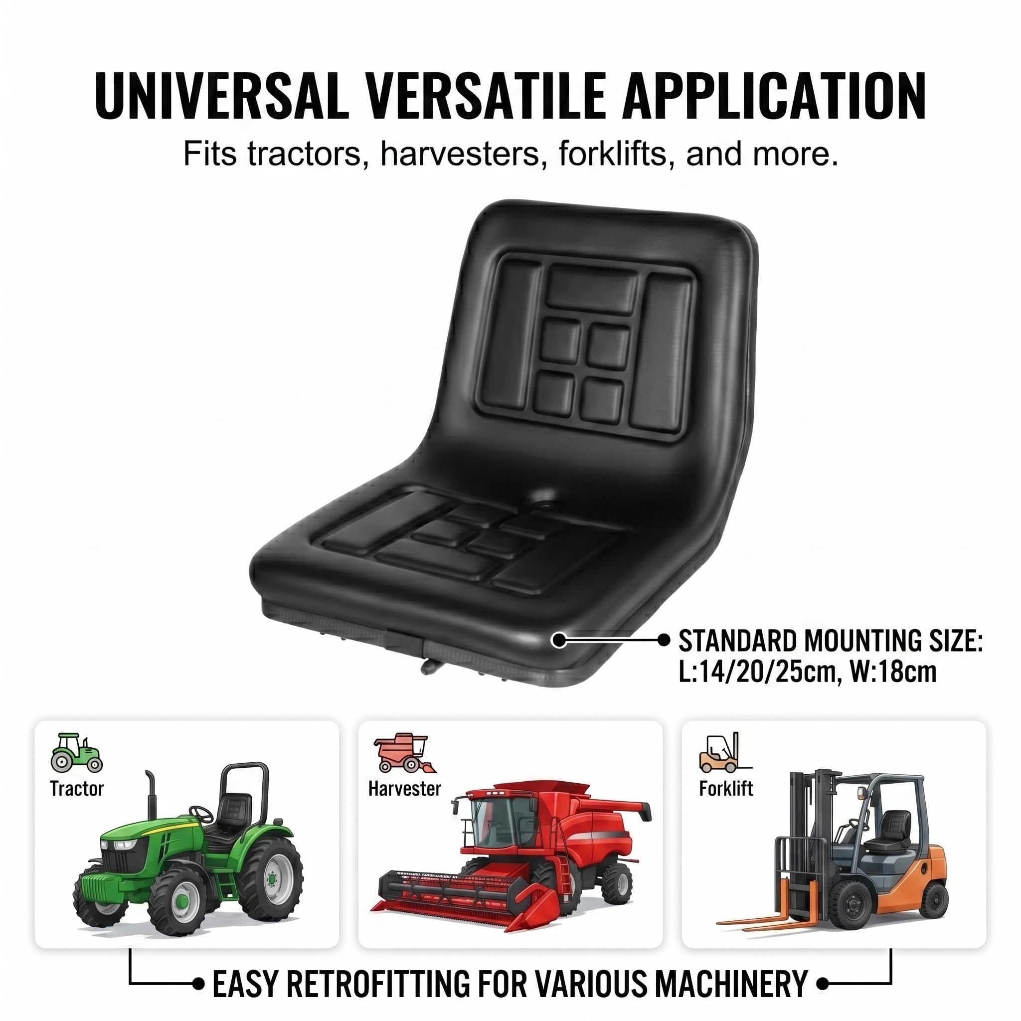Sedile per trattore, capacità di carico 100 kg, sedile per tosaerba con foro di scarico incluso, sedile universale regolabile avanti/indietro, sedile ergonomico per trattori, tosaerba