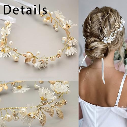 Miniatura 3 de 2 piezas de diadema de flores para el cabello de novia, diadema de boda, accesorios para el cabello de princesa, perlas de cristal, diadema elegante
