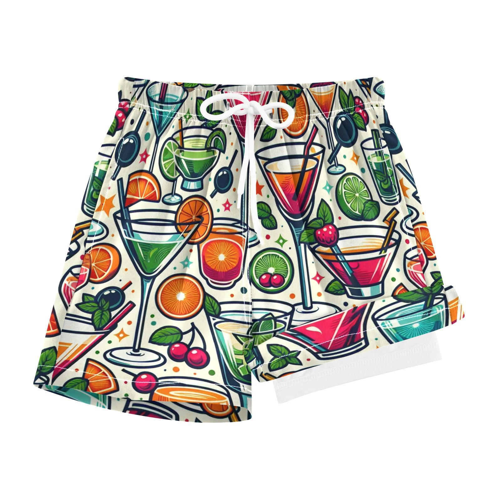 YANENDIE Boy Swim Trunks with Compression Liner Tropical Cocktails Boys Swim Shorts Quick Dry Beach Shorts