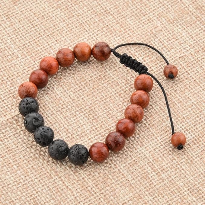 Pulsera de cuentas de madera oscura y lava con difusor de aceites miniatura 4