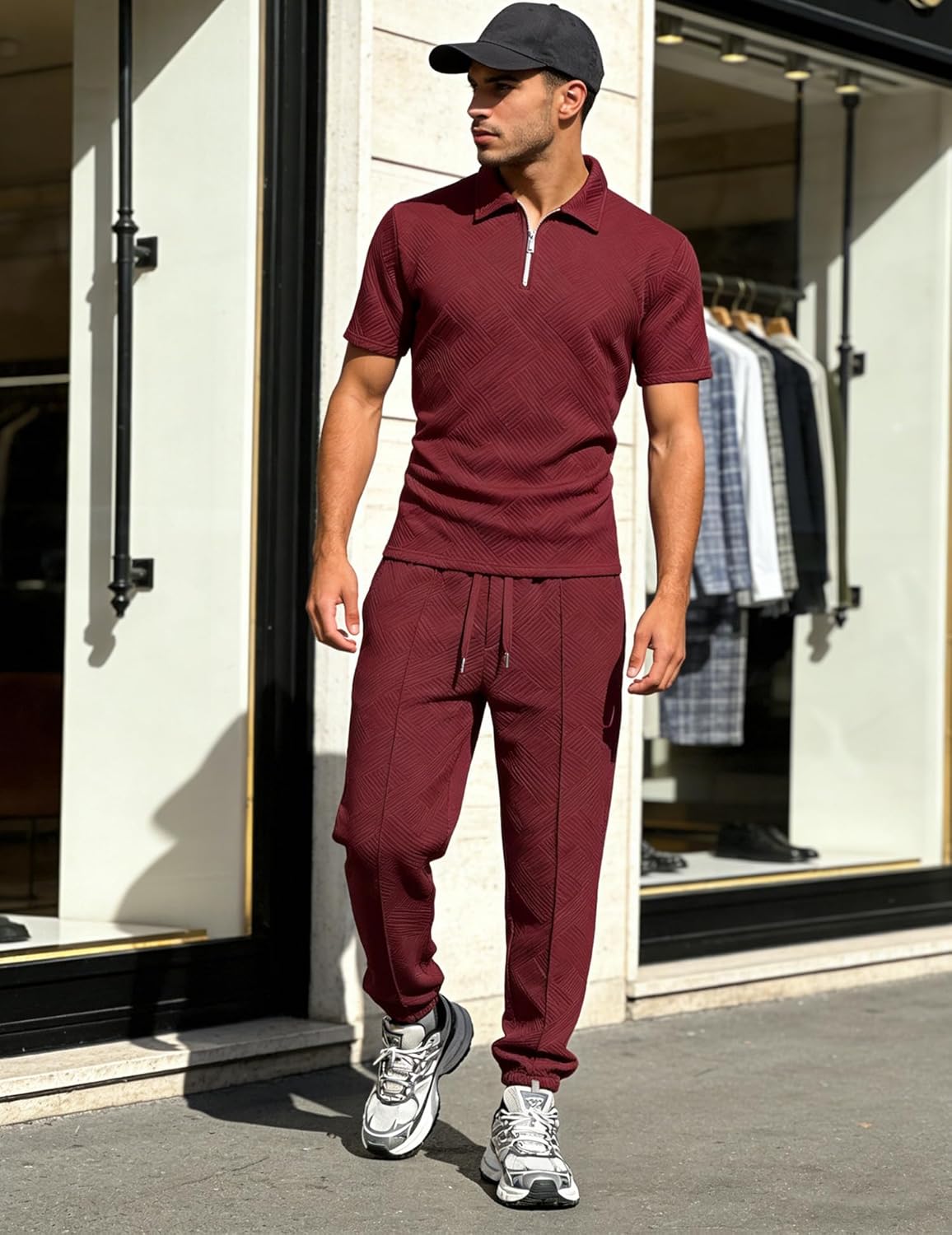 UOUA Mens Sweat Suits Set Tracksuit 2 Piece Outfits Short Sleeve Casual Sweatshirt & Loose Jogging Pants