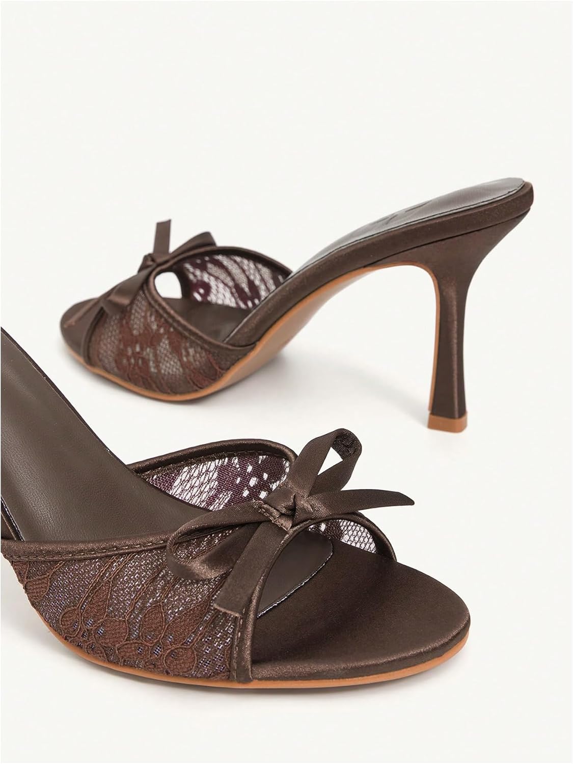 MakeMeChic Women's Bow Lace Heeled Sandals Leather Open Toe Dressy Shoes - Image 5