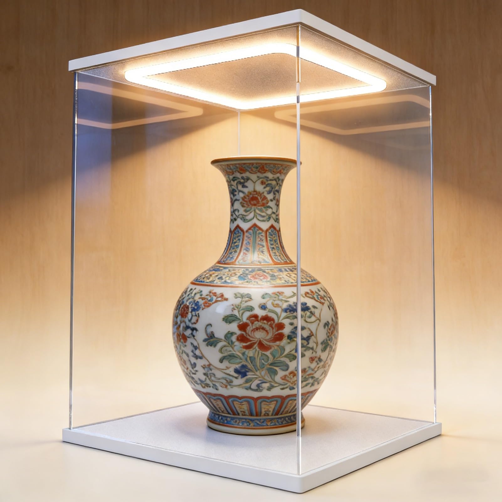 Akrylowa Gablota Przezroczyste Pudełko Akrylowe Przedmioty Kolekcjonerskie Oświetleniem LED, Gabloty Hobbystyczne Wysokości 10-60 cm, Pojemniki do Przechowywania Rękodzieła(15x25xH35cm/6x10x14in)