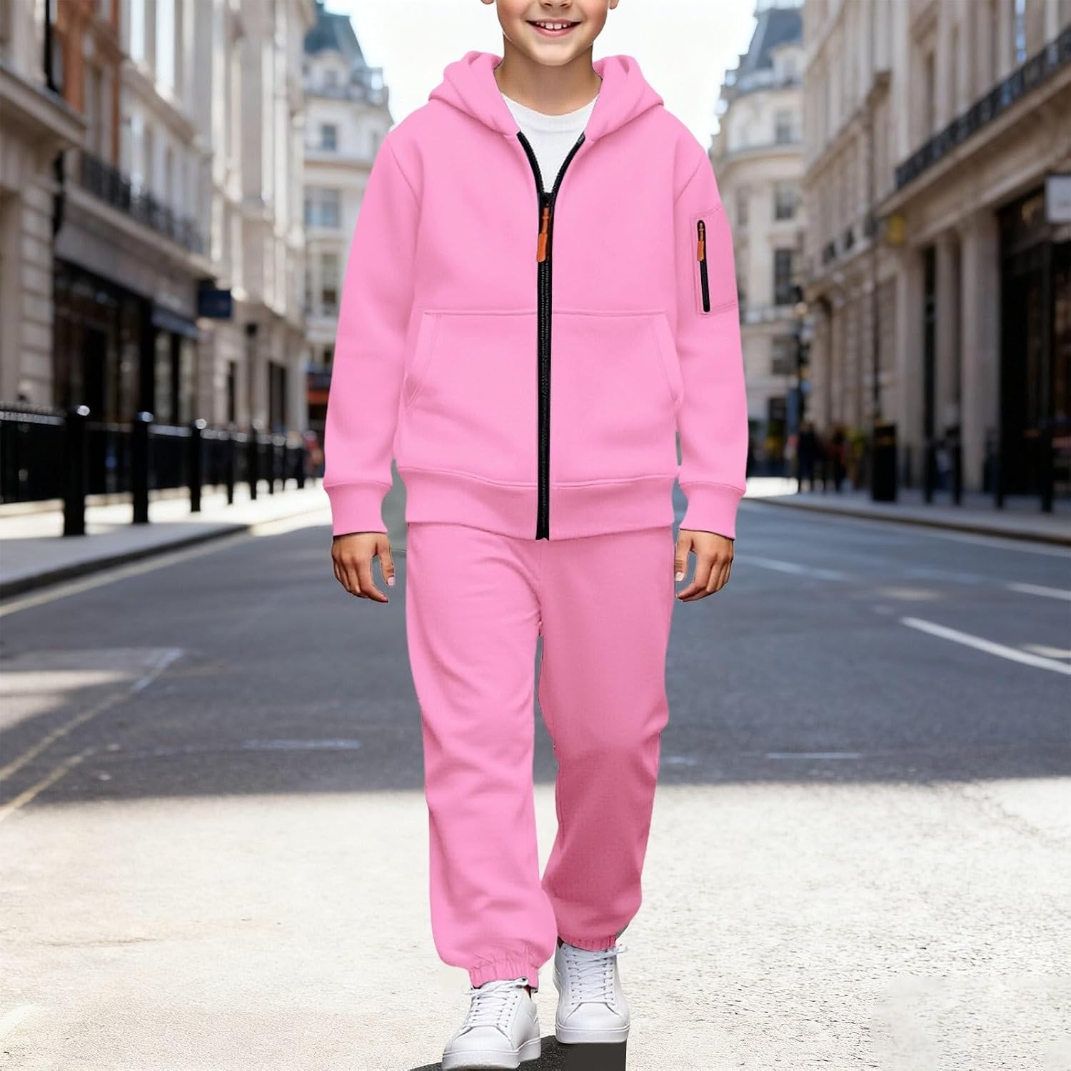Girl'S 2 Pcs Outfits Zip Up Sweatsuit Contrast Striped Sweatshirt Sweatpant Sets Jogging Track Suit
