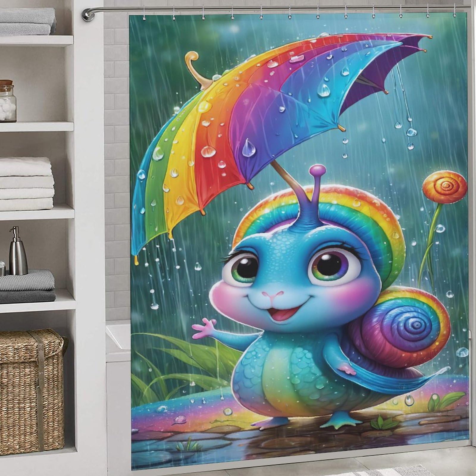 Rideau de douche escargots en tissu polyester imperméable lavable 183x183cm