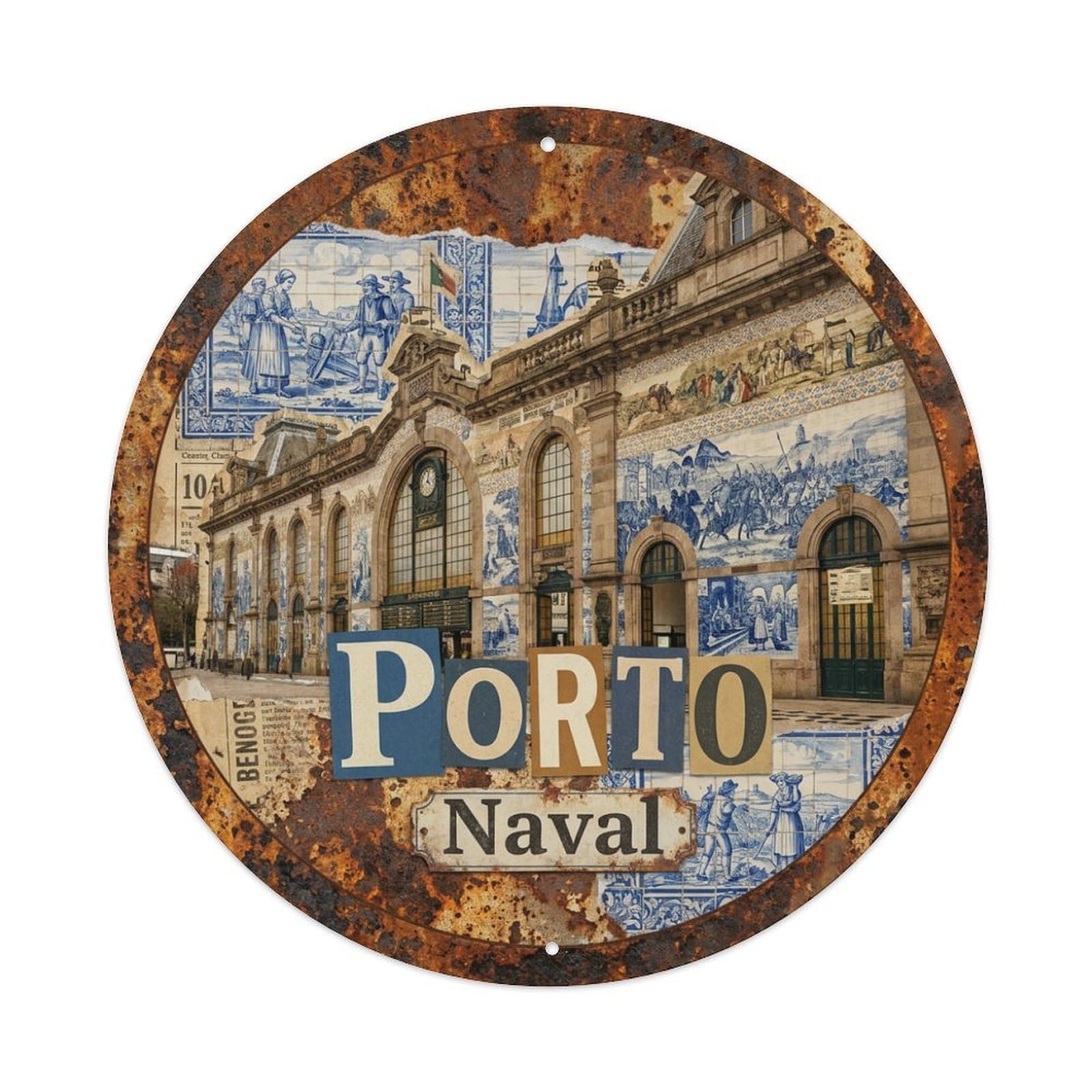 Vintage Travel Oporto Portugal Maritime Metal Tin Sign