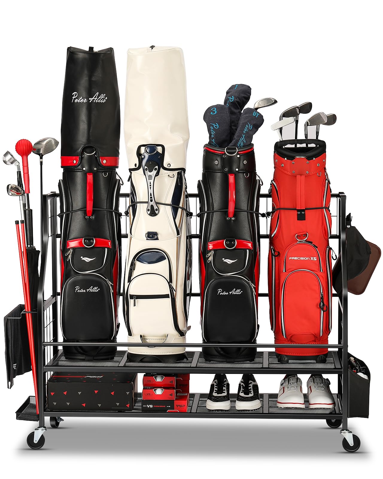 Golf Bag Storage Garage Organizer- Golf Bag Stand Fit for Golf Bags Golf Clubs Golf Balls Golf Equipment