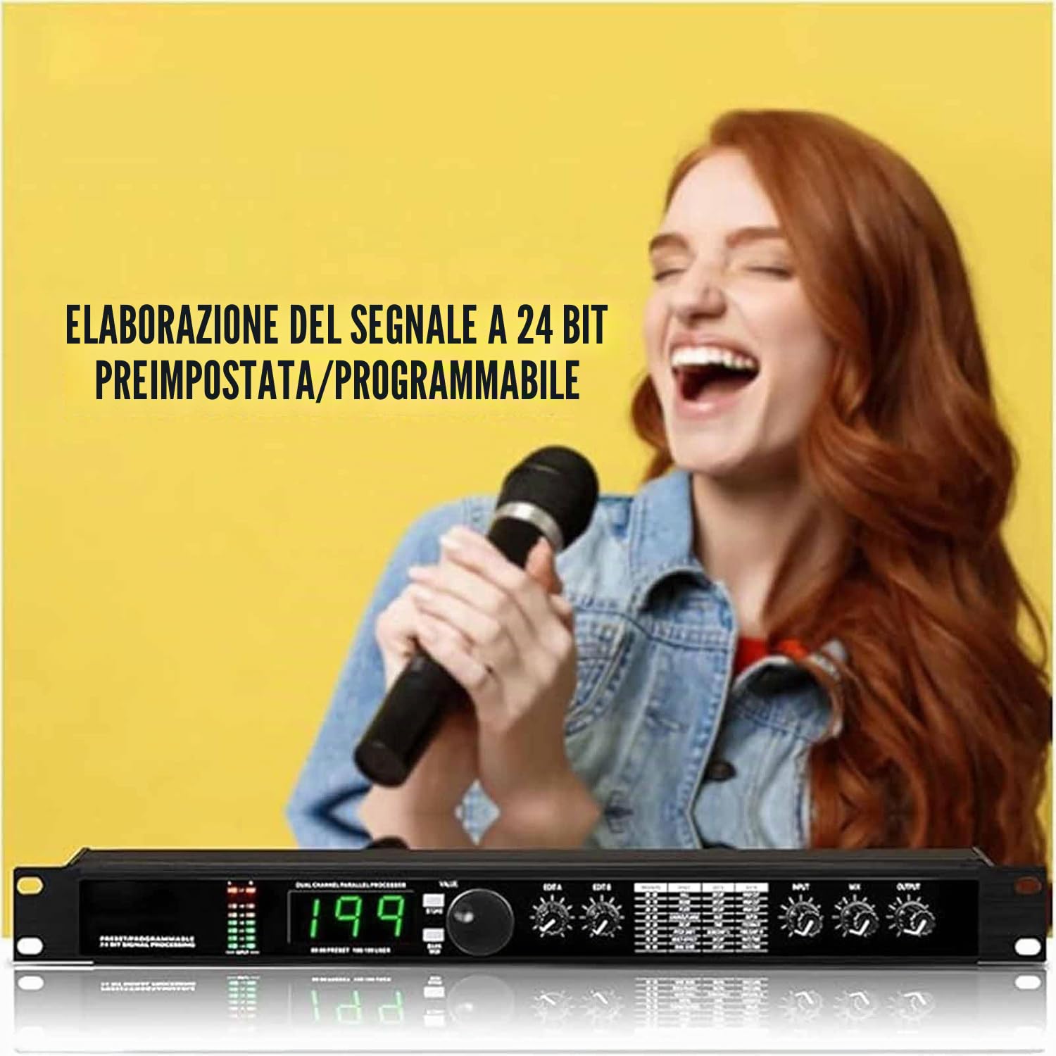 Processore audio digitale con DSP a 24 bit, 99 preset, 199 effetti sonori, riduzione del rumore per registrazione e mixaggio