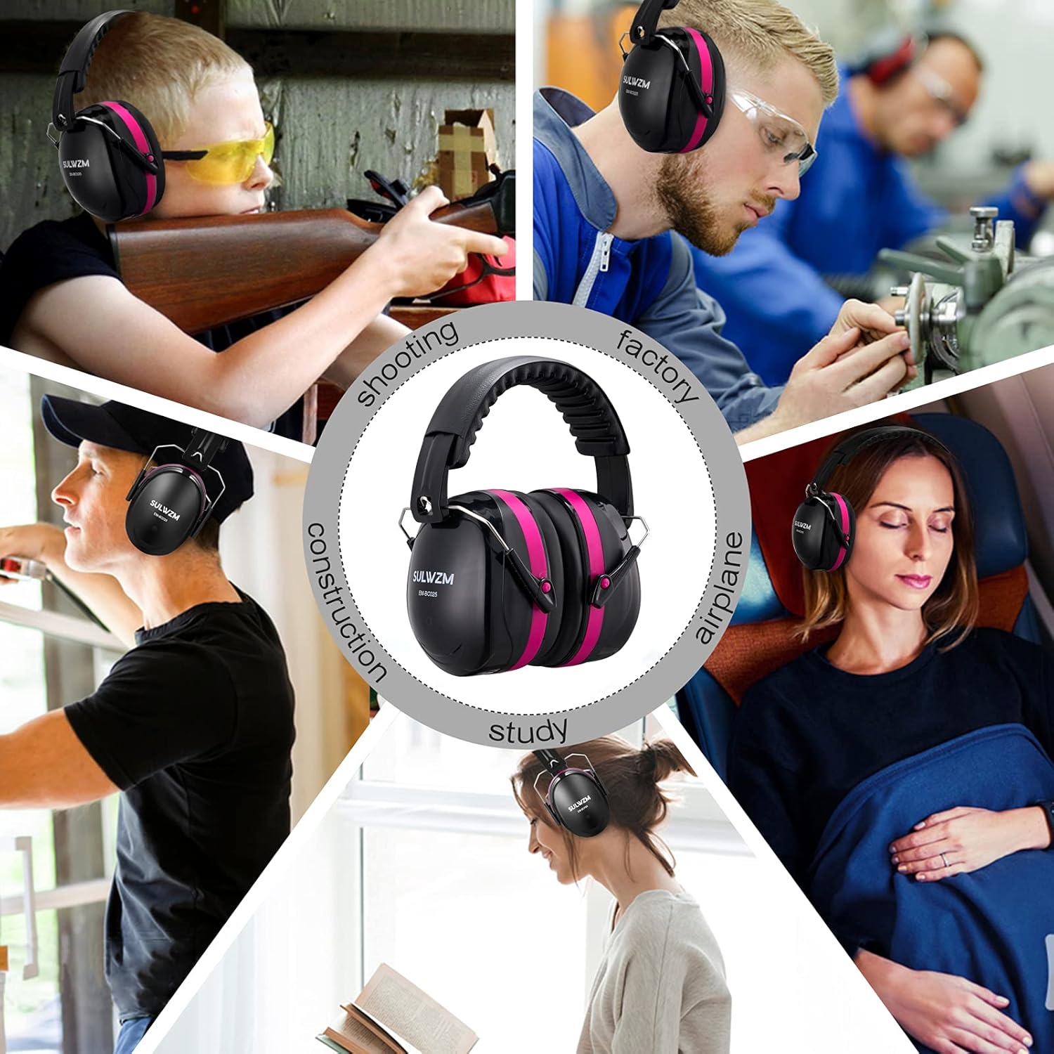SULWZM Hearing Protection Ear Muffs,NRR 28db Noise Cancelling for Shooting, Mowing, Construction,Rose - - 