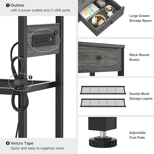 Miniatura 13 de Ecoprsio Mesa de entrada de 47 pulgadas con salidas y puertos USB, mesa consola con 3 cajones, mesa de sofá estrecha larga con estantes de Marrón