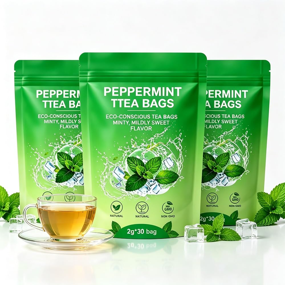Bustine piramidali di tè disintossicante alle erbe biologiche alla menta | Tè all'alito fresco alla menta verde for una delicata cura digestiva(3pcs)