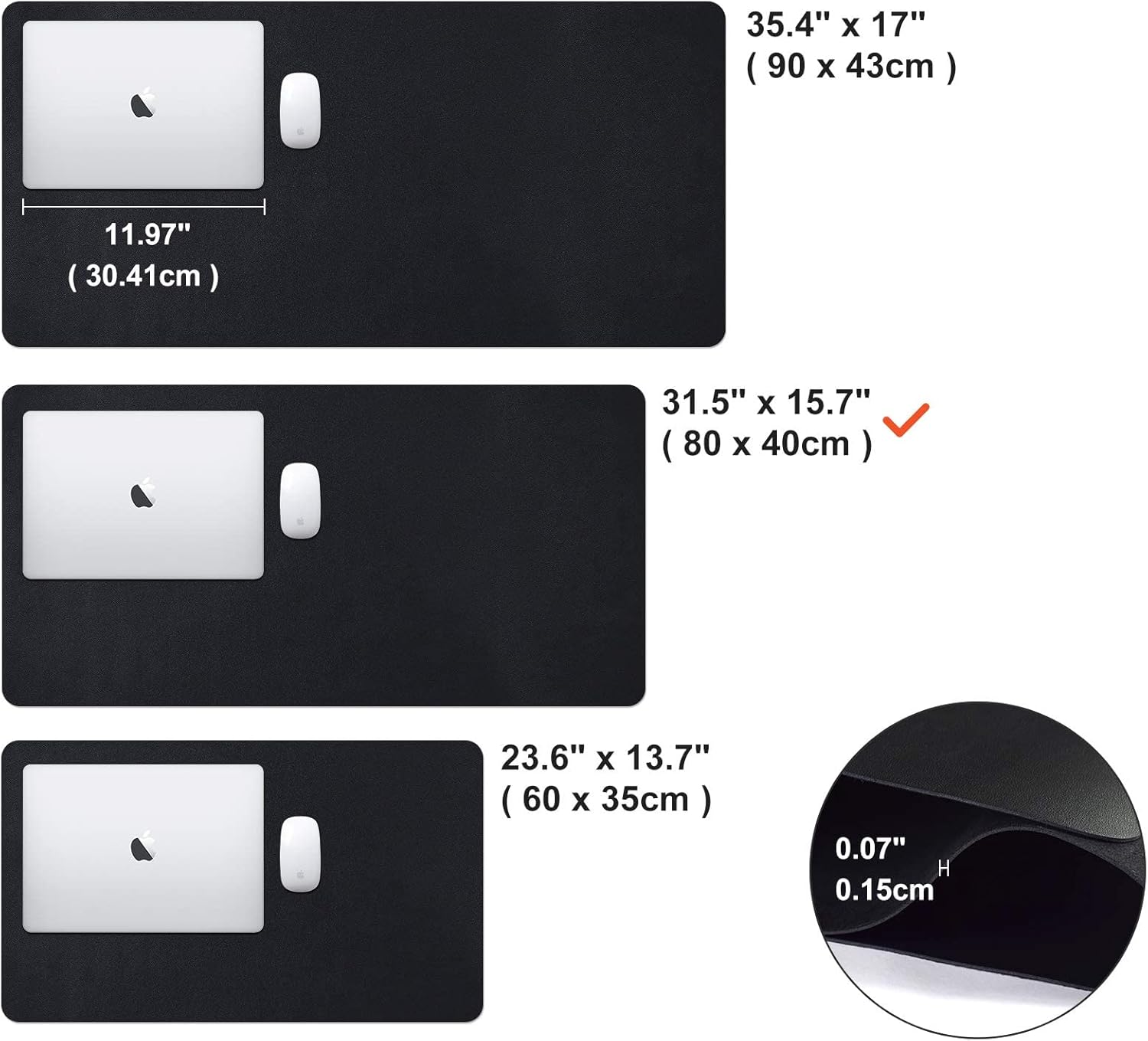 Non-Slip Desk Pad (31.5 x 15.7"), Waterproof Mouse Pad, PU Leather Desk Mat, Office Desk Cover Protector, Desk Writing Mat for Office/Home/Work/Cubicle (Black) : Office Products