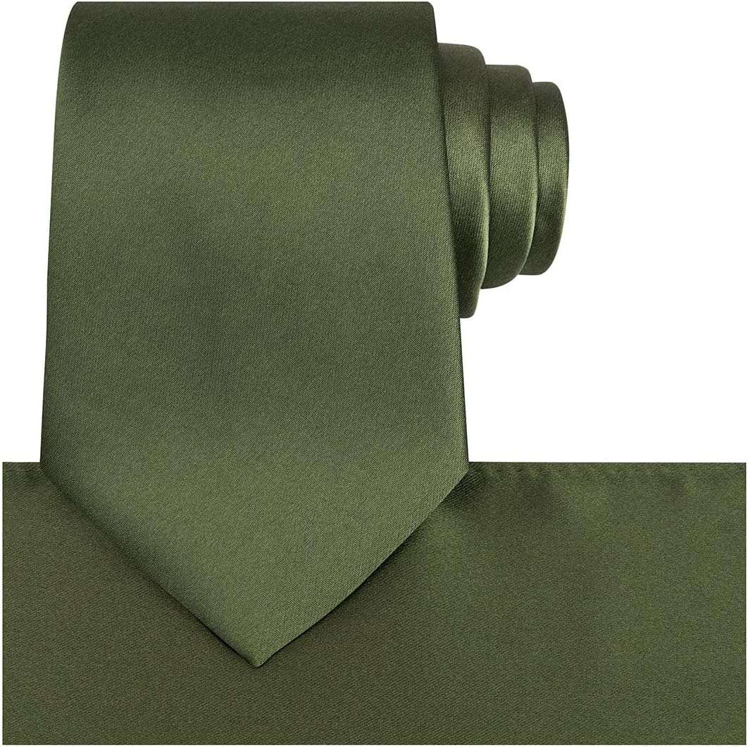 Satin Tie Set Solid Ties Mens Necktie + Pocket Square