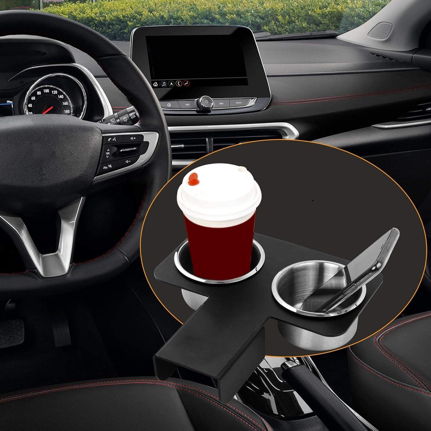 Drink Holder for Truck Compatible with 1973-1987 Chevy, GMC C10 C20 C30 K10 K20 K30, Detachable Center Console Car Cup Holder, Stainless Steel Water Cup Drink Holder (Black)