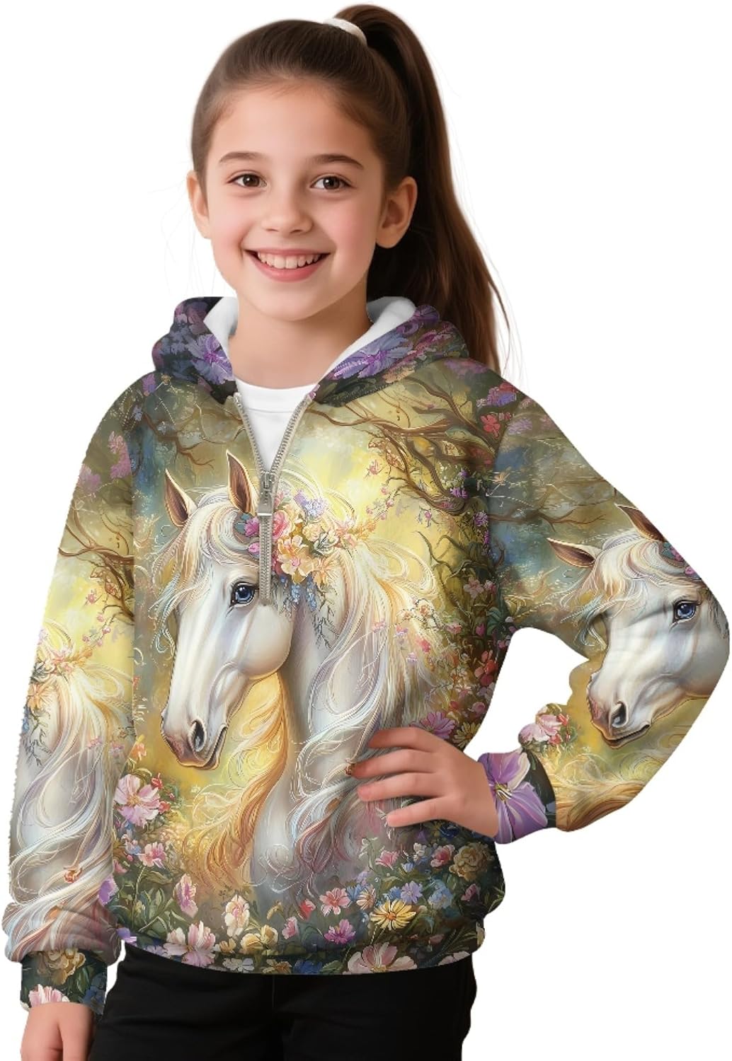 AmzPrint Oversized Girls Half Zip Fleece Hoodie Long Sleeve Pullover Activewear Graphic Hoodies For Girls