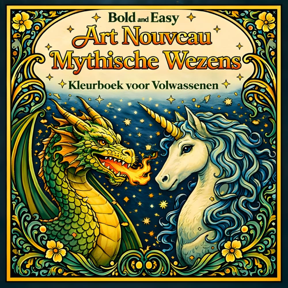 Bold and Easy Art Nouveau Mythische Wezens: Kleurboek voor Volwassenen met Draken, Feniks en Fantasie Ontwerpen (Bold and Easy Art Nouveau Kleurboeken voor Volwassenen)