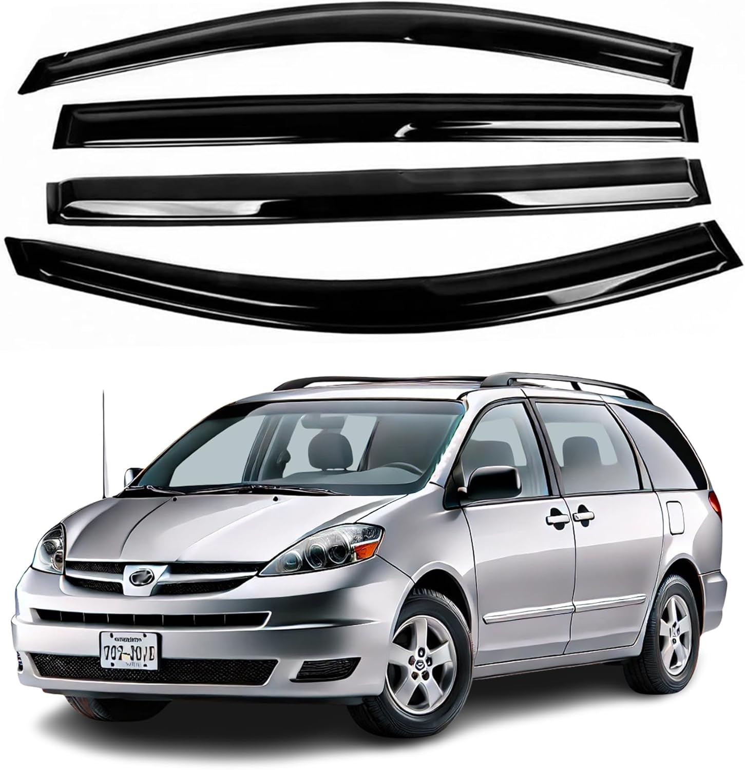 Fits for Toyota Sienna 2004 2005 2006 2007 2008 2009 2010 Acrylic Safe Smoke Window Visor Set - Sun, Rain, and Vent Protection, 4-Piece 2mm-Thick Window Deflector Guard Kit