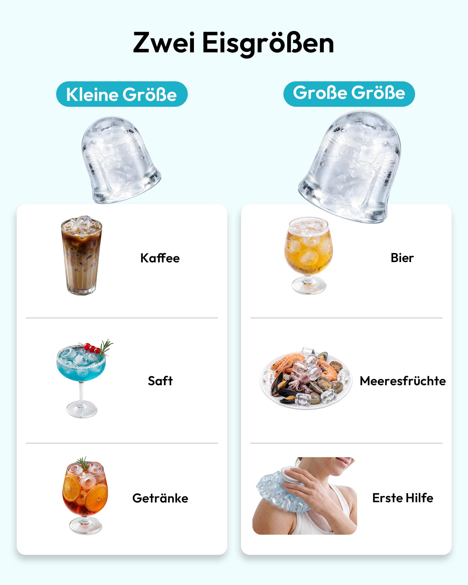 EUHOMY Eiswürfelmaschine, Kompaktes Design, 9 Eiswürfel in 2 Größen, Automatische Reinigung, schwarz