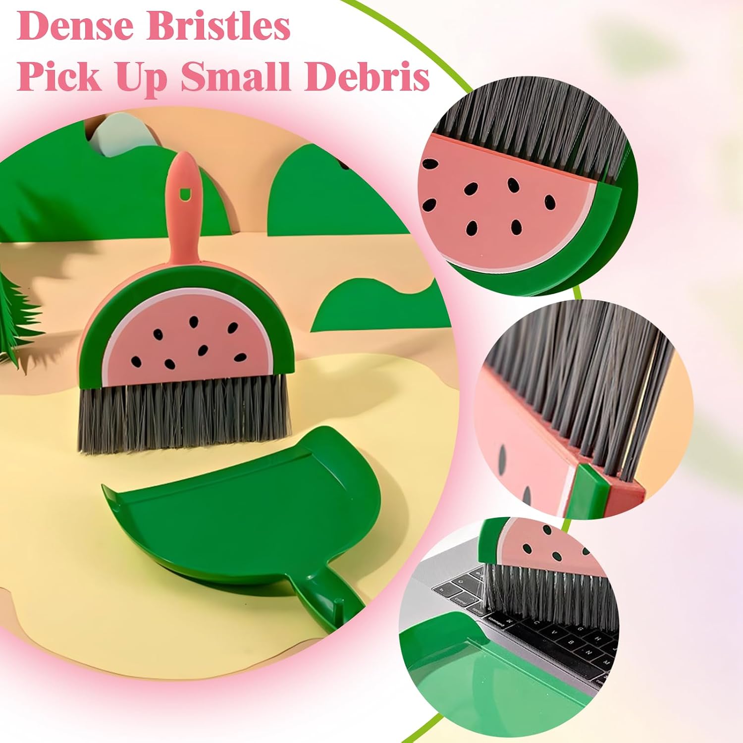 Mini Watermelon-Shaped Dustpan and Broom Set, Suitable for Everyone to use. The Small Broom and Dustpan are Convenient for Cleaning and can be Used to Clean up Debris.
