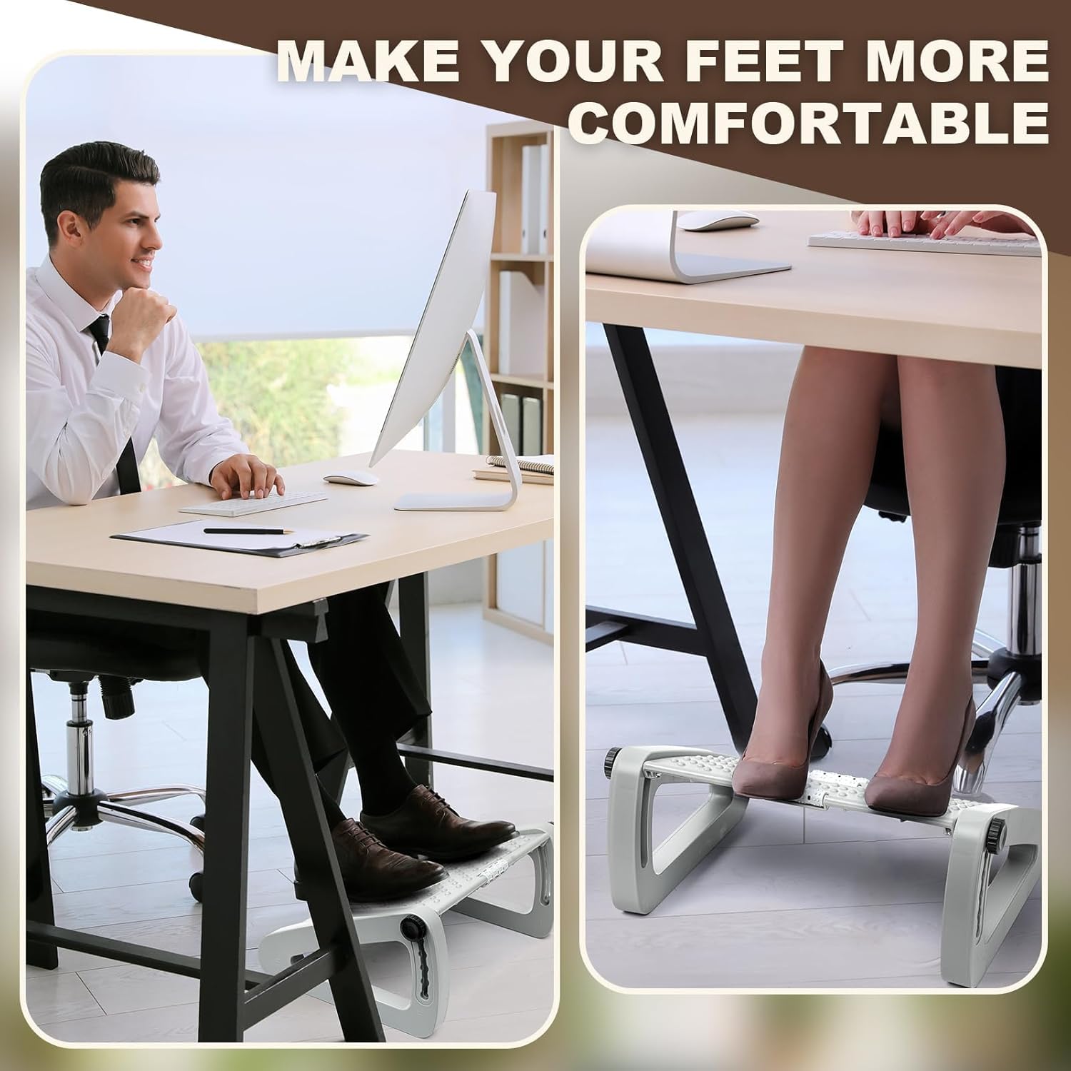 Foot rest, six heights adjustable foot for desk on work, ergonomic foot stool of office desk. Bottom of desk footrest with foot massage roller, chair footrest for leg rest (Gray, 2 pc) Foot rest, six heights adjustable foot for desk on work, ergonomic foot stool of office desk. Bottom of desk footrest with foot massage roller, chair footrest for leg rest (Gray, 2 pc)