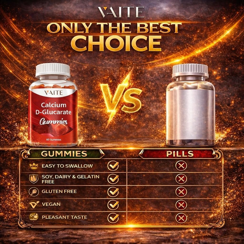 Calcium D-Glucarate Gummies 1000mg - CDG Cleanse Supplement for Men and Women, Hormone Metabolism Balance & Menopause Supports, Non-GMO, Vegan, Gluten Free, Soy Free Supplements, 60 Gummy Chewables