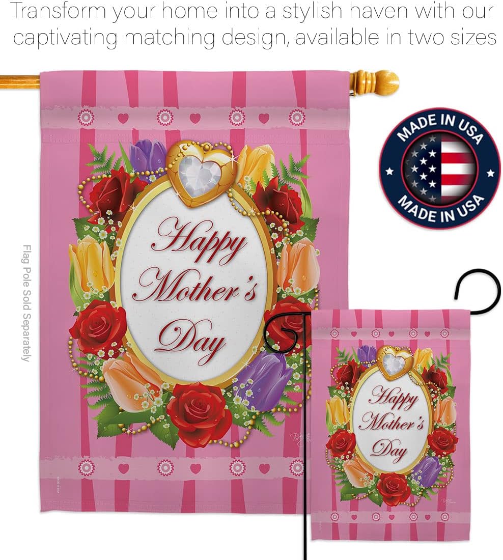 Happy Mother's Day House Flag - Pack Family Mom Mama Grandma Love Flowers Parent Sibling Relatives Grandparent USA Vintage Applique - Banner Small Garden Yard Gift Double-Sided Made In 28 X 40