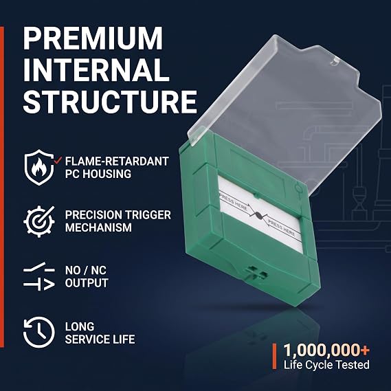 Emergency Break Glass Alarm Button, 86mm Access Control Switch | Flame-Retardant PC Material, NO/NC Output, Surface Mount for Door Frame, Wide Voltage 1V-250V,50~65C Operating