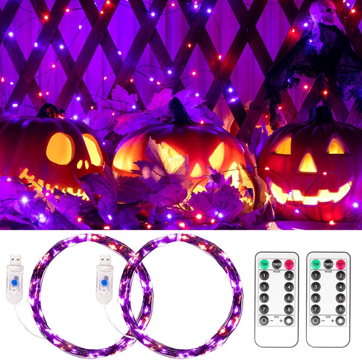 66FT 200 LED Halloween USB String Lights Purple and Orange