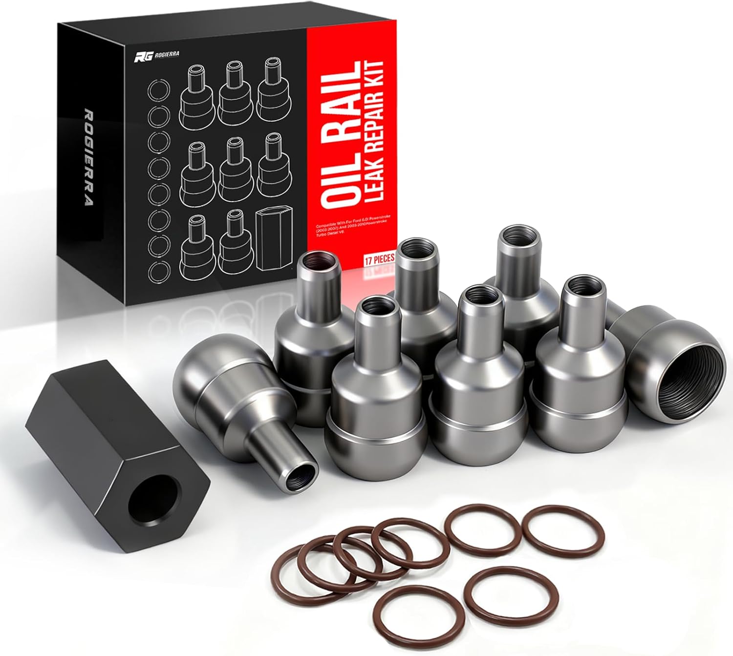 High-Pressure Oil Rail Ball Tube Socket Oil Rail Leak Repair Kit for 2003-2010 Ford 6.0L Powerstroke 17PC