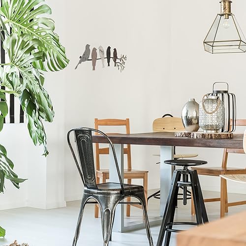 Vista 12 de Ferraycle Arte de pared de pájaro de metal, pájaros en rama con hojas, letrero de metal para colgar en la pared para balcón, jardín, decoración