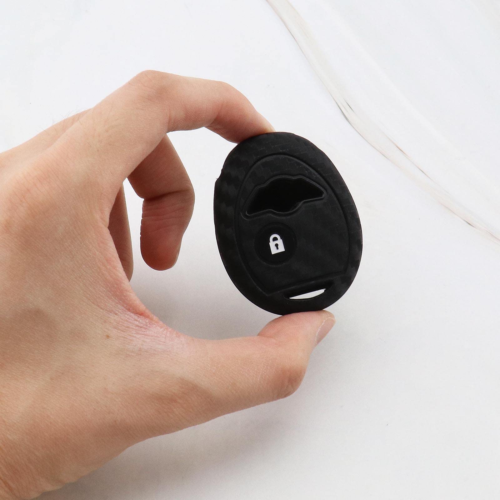Custodia protettiva a 2 pulsanti in fibra di carbonio con motivo a fibra di carbonio per rimuovere il controllo, compatibile con BMW MINI COOPER R50 R53, colore: nero