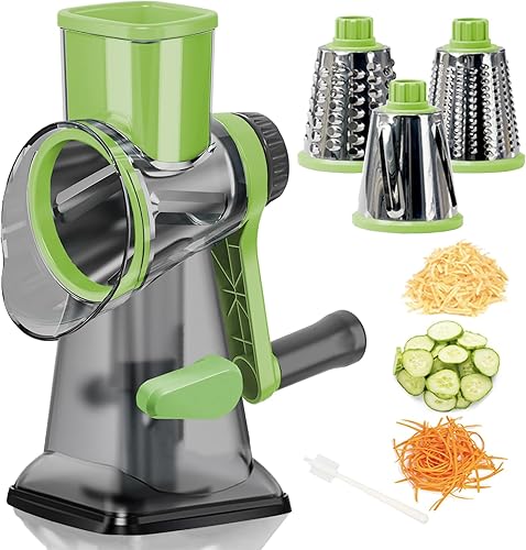 Rallador de queso con asa, rallador de queso giratorio multifuncional, triturador de queso de cocina puede picar fácilmente verduras, papas,