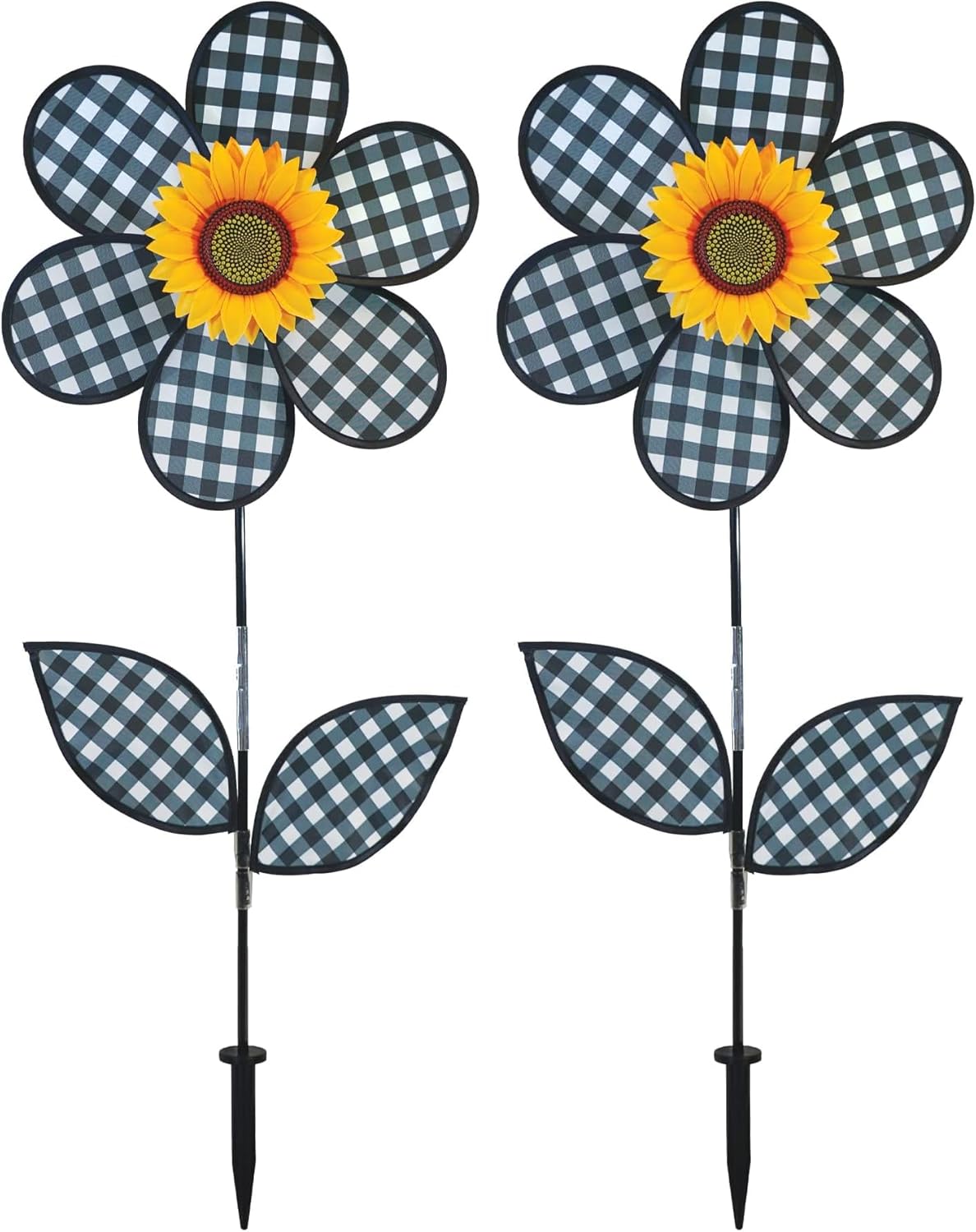 In the Breeze 2743 — 19-inch Teal Sunflower Wind Spinner with Leaves — Colorful Flower for Yard and Garden