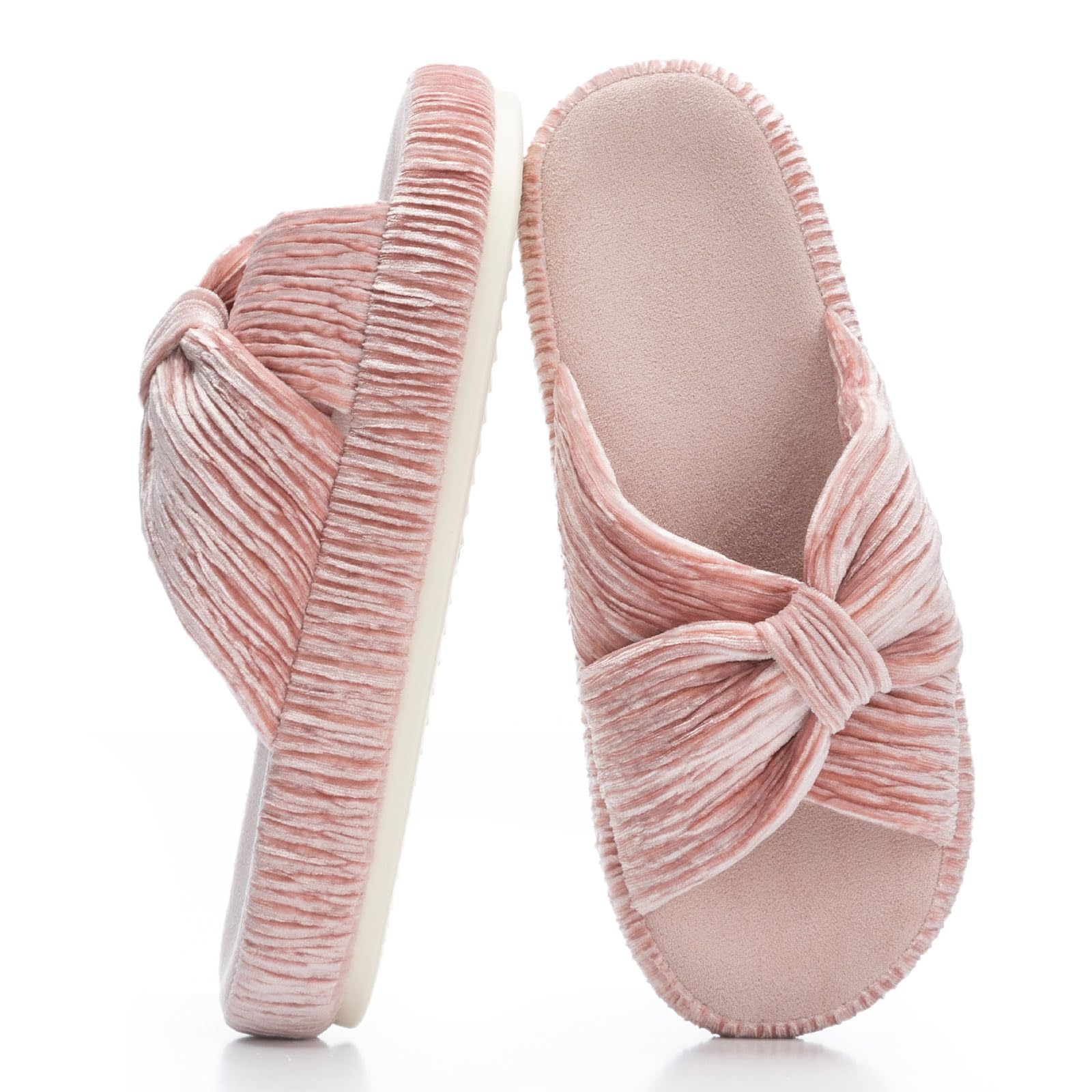 Chantomoo Slippers for Women Memory Foam House Bedroom Corduroy Bow Crossbands Slipper Shoes Comfy Trendy Gift Slippers