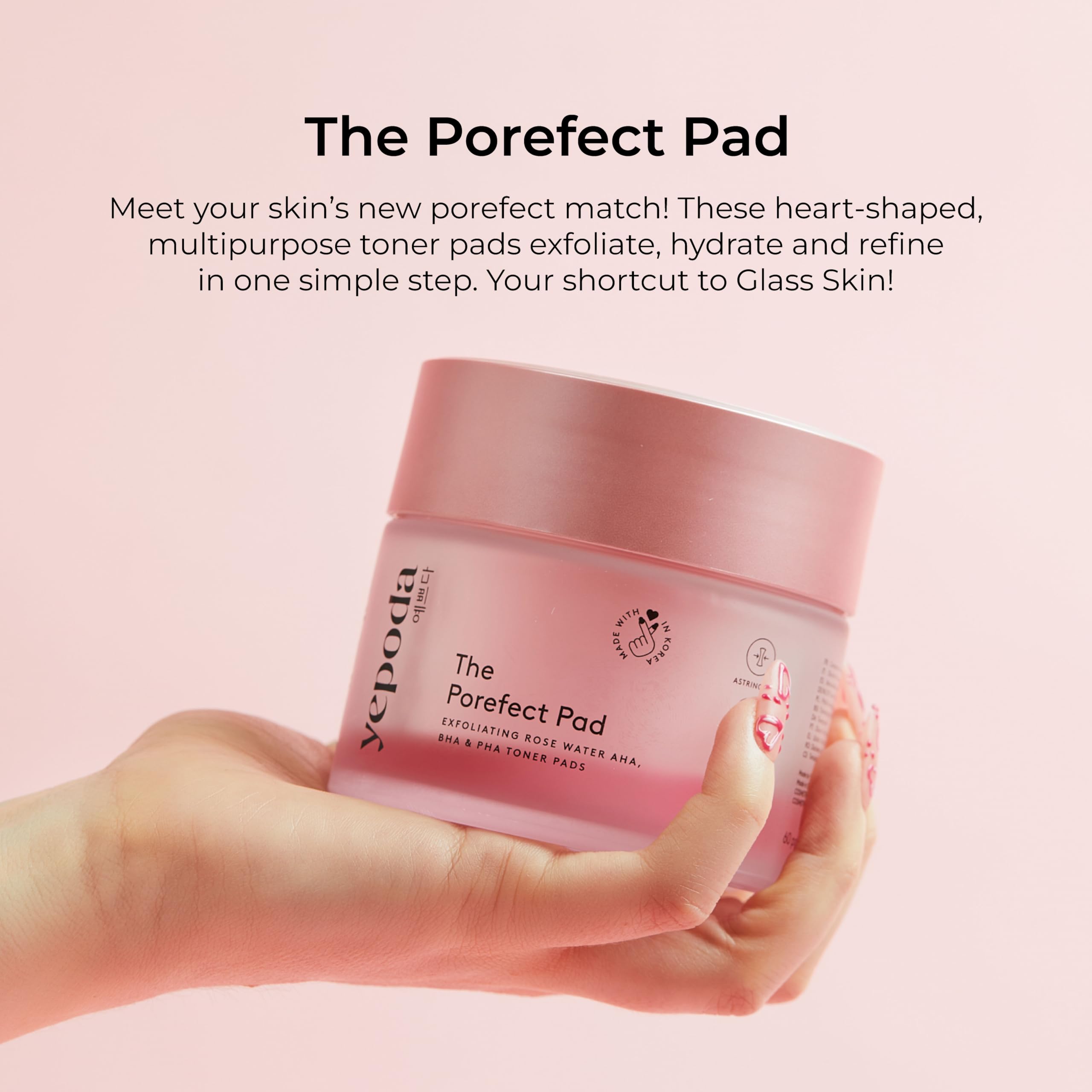 Yepoda The Porefect Pad: dischetti esfolianti con acqua di rose, AHA, BHA, PHA. Esfoliazione delicata, pori affinati. Vegani e testati per tutti i tipi di pelle, 60 pz / 120 ml.