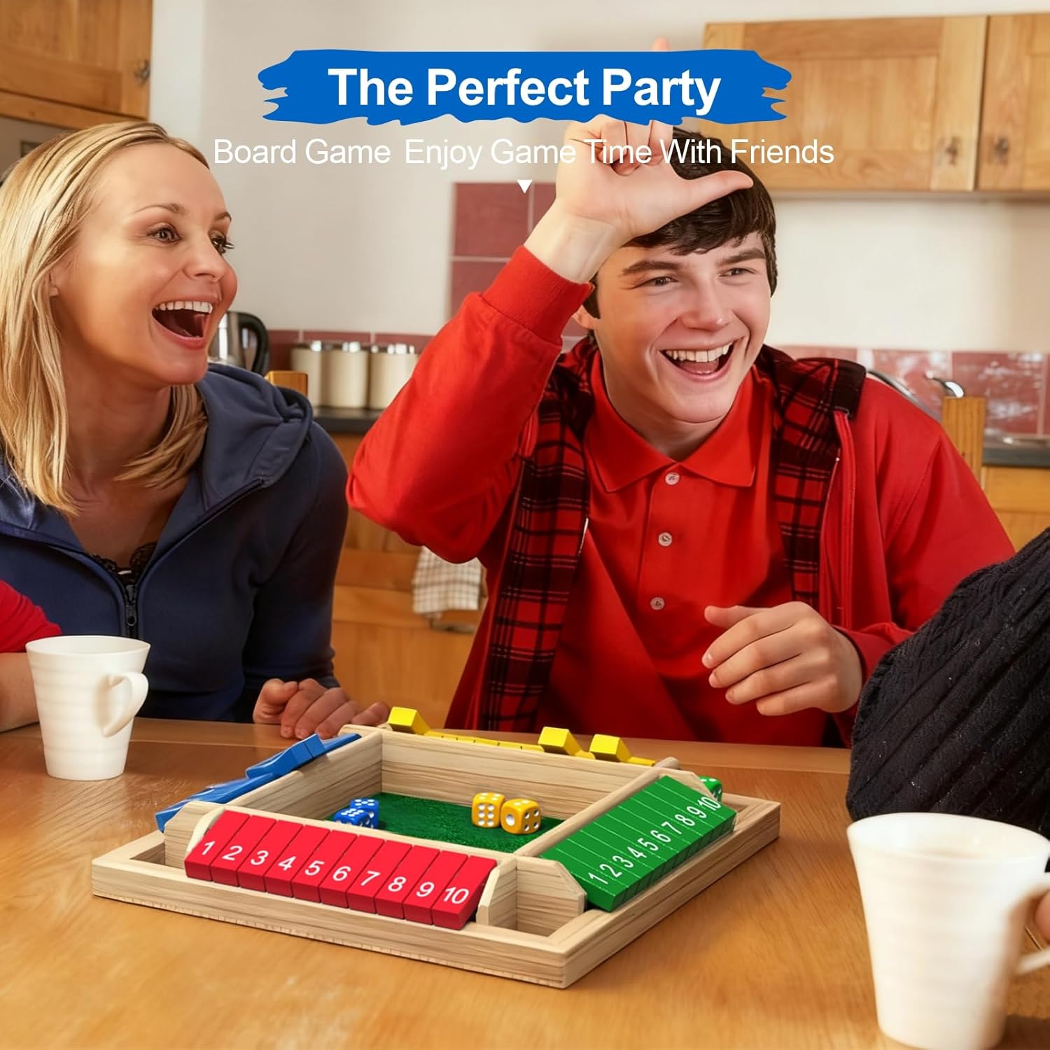 Shut the Box Game, Wooden Board Tabletop Dice Game for 2-4 Players & Kids Adults, a Fun Math Learning Toy for Family Game Night - an Ideal Made from Non-Toxic Wood, Child-Safe