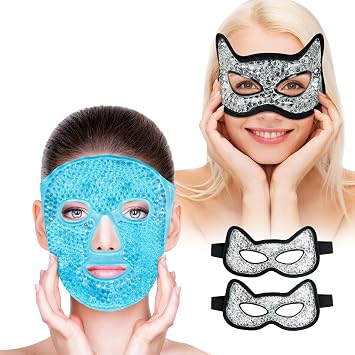 Bundle of CONBELLA Cold Face Eye Masks Ice Face Mask and Cooling Eye Mask, Gel Eye Mask Hot Cold Use